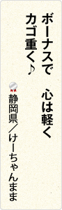 ボーナスで　心は軽く　カゴ重く♪　静岡県／けーちゃんまま